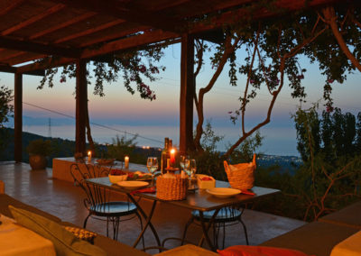 Luxury villa in Sicily terrace and view at sunset